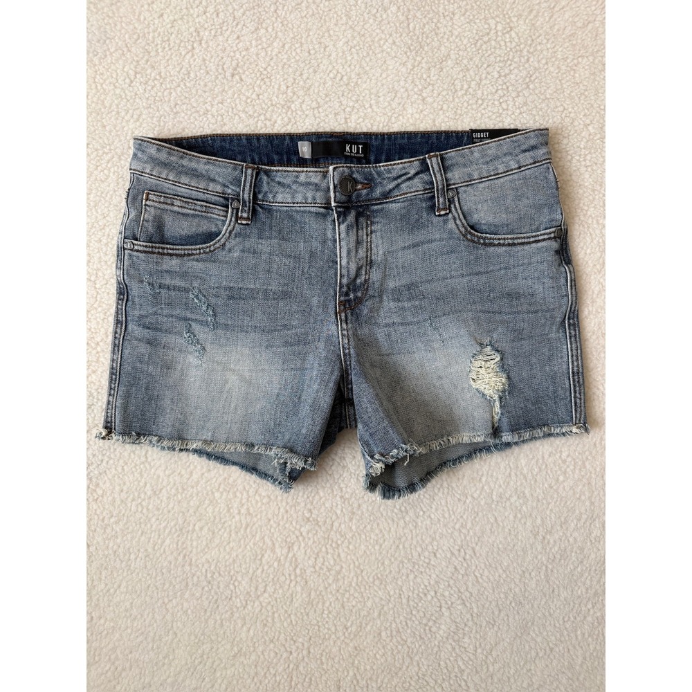 KUT From The Kloth Denim Shorts Womens 10 Blue Distressed Gidget Cutoff Fray NEW